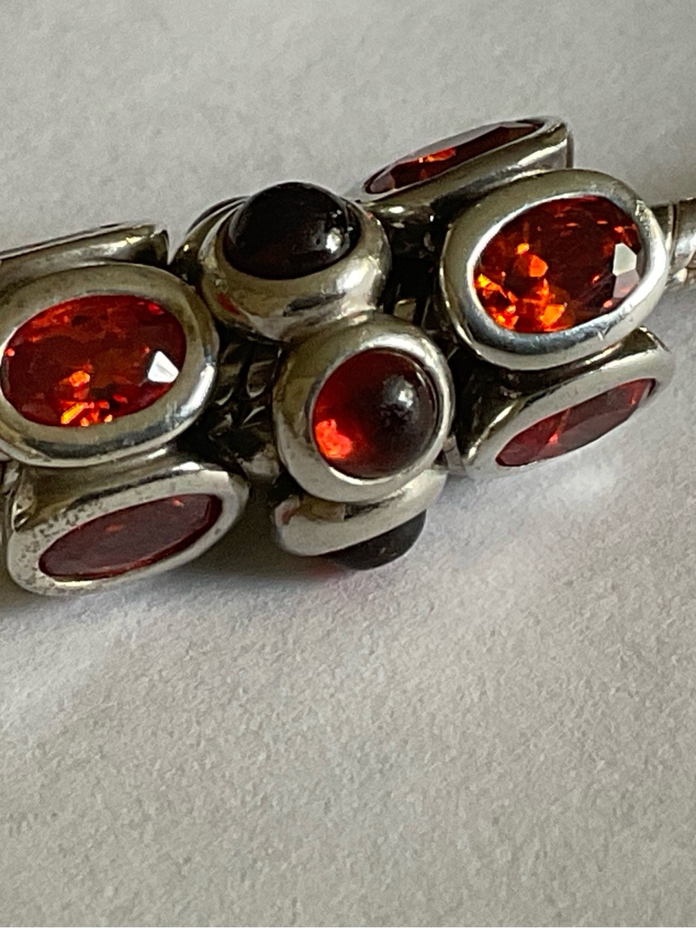 Pandora Silver Bead Charm with Deep Red Faceted and Cabochon Stones